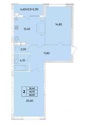 Продажа 2-комнатной квартиры 58,4 м², 4/6 этаж