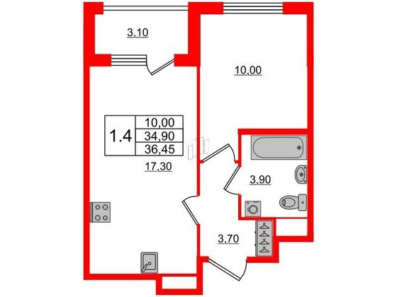 Продажа 1-комнатной квартиры 34,9 м², 1/4 этаж