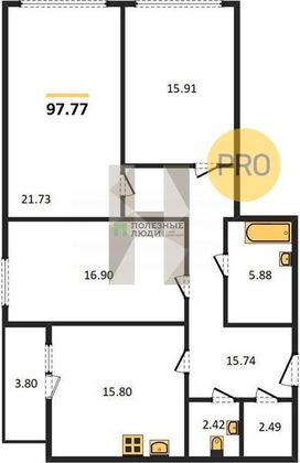 Продажа 3-комнатной квартиры 97,8 м², 2/21 этаж