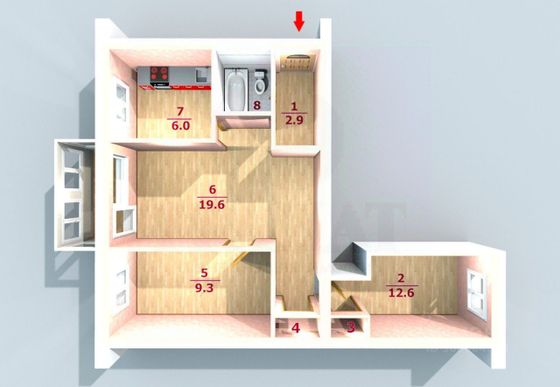 Продажа 3-комнатной квартиры 53,8 м², 4/4 этаж