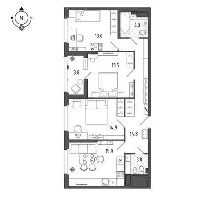 81 м², 3-комн. квартира, 6/11 этаж