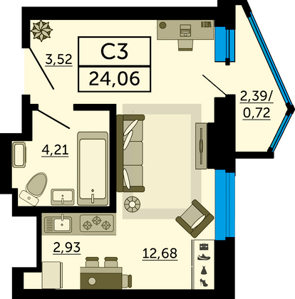 24,1 м², студия, 1/26 этаж