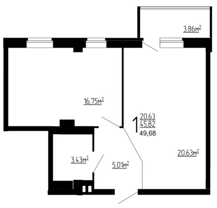 49,7 м², 1-комн. квартира, 8/10 этаж