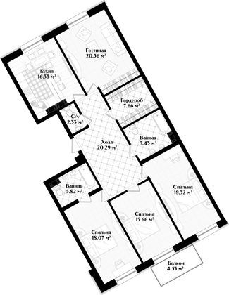 Продажа 4-комнатной квартиры 132,3 м², 5/7 этаж