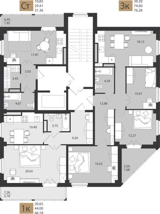 Продажа 3-комнатной квартиры 76,3 м², 3/9 этаж