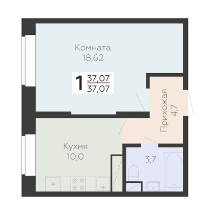 Продажа 1-комнатной квартиры 37,1 м², 3/22 этаж