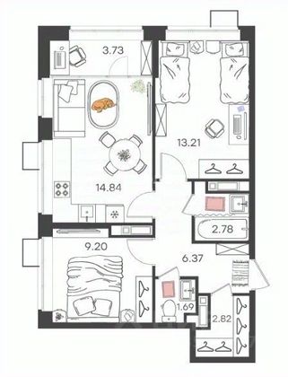 Продажа 3-комнатной квартиры 54,6 м², 4/20 этаж