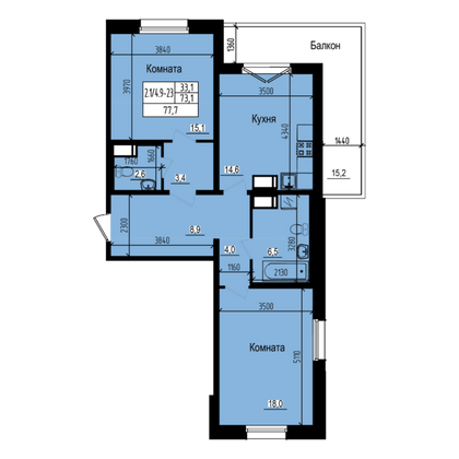 77,7 м², 2-комн. квартира, 10/23 этаж