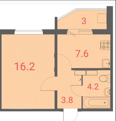 Продажа 1-комнатной квартиры 32,4 м², 15/16 этаж