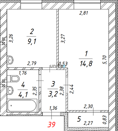 Продажа 1-комнатной квартиры 33 м², 1/4 этаж