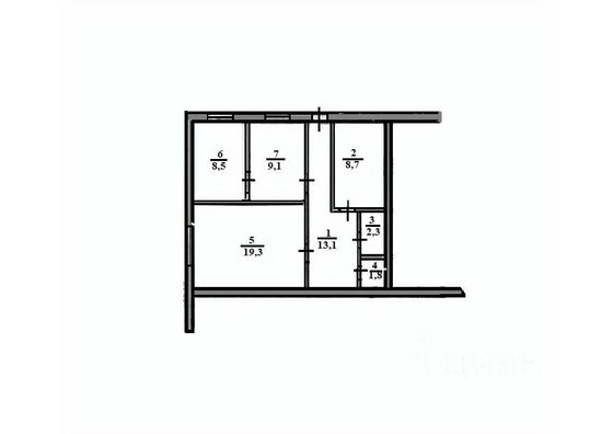 Продажа 3-комнатной квартиры 62,8 м², 1/1 этаж