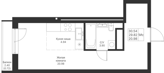 30,5 м², студия, 4/24 этаж