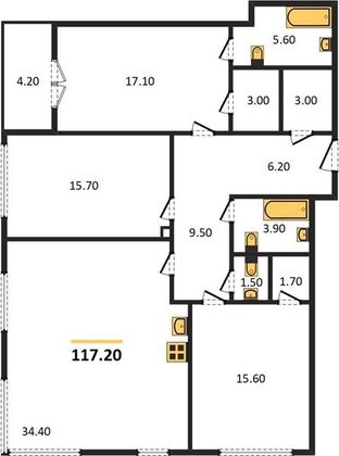 Продажа 3-комнатной квартиры 117,2 м², 16/23 этаж