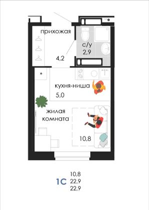 Продажа квартиры-студии 22,9 м², 19/19 этаж