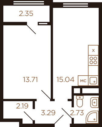 36,9 м², 1-комн. квартира, 8/8 этаж