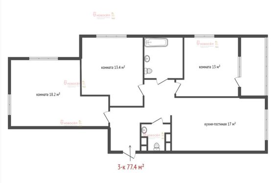 Продажа 3-комнатной квартиры 77,4 м², 4/24 этаж
