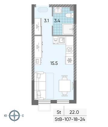 Продажа квартиры-студии 22 м², 23/24 этаж