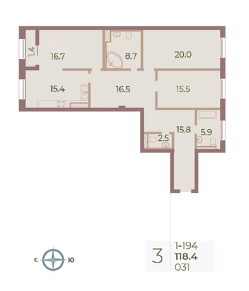 Продажа 3-комнатной квартиры 118,4 м², 9/9 этаж