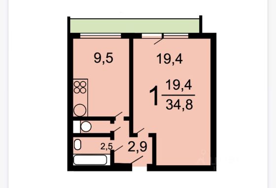 Продажа 1-комнатной квартиры 35,2 м², 5/14 этаж