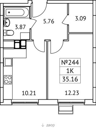 35,2 м², 1-комн. квартира, 6/17 этаж