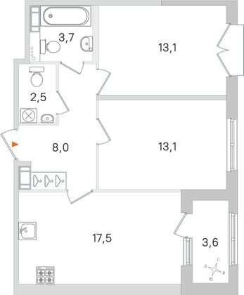 Продажа 2-комнатной квартиры 59,7 м², 4/4 этаж