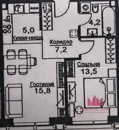 Продажа 1-комнатной квартиры 46,2 м², 3/8 этаж