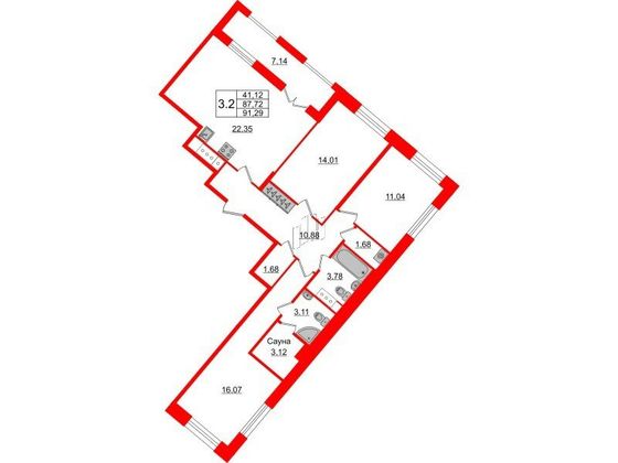 Продажа 3-комнатной квартиры 87,7 м², 6/12 этаж