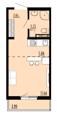 24,8 м², 1-комн. квартира, 1/4 этаж