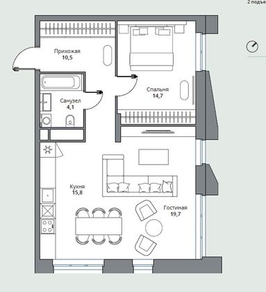 Продажа 2-комнатной квартиры 64 м², 3/18 этаж