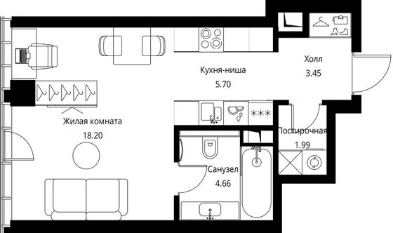 Продажа квартиры-студии 34 м², 7/49 этаж