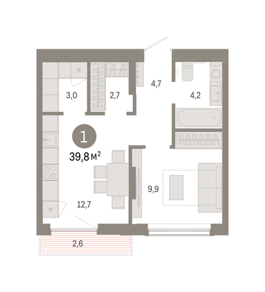 Продажа 1-комнатной квартиры 39,8 м², 5/7 этаж