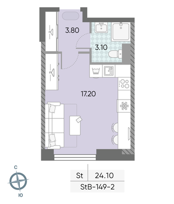 Продажа квартиры-студии 24,1 м², 2/58 этаж