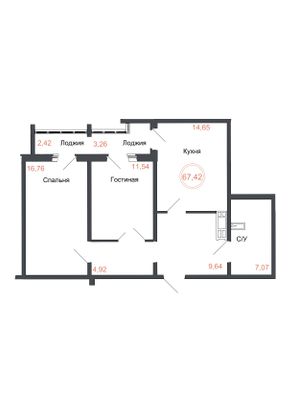 Продажа 2-комнатной квартиры 67,4 м², 9 этаж