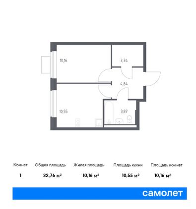 32,8 м², 1-комн. квартира, 6/9 этаж