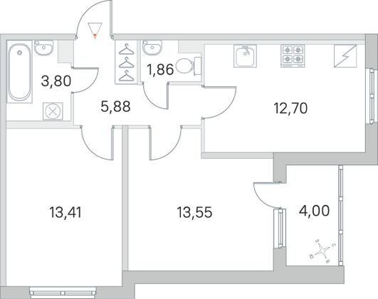Продажа 2-комнатной квартиры 53,2 м², 1/5 этаж