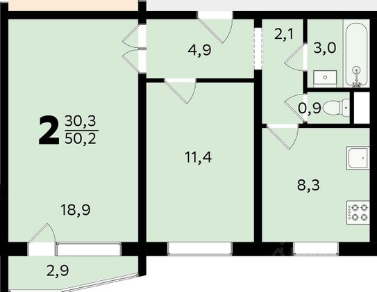 Продажа 2-комнатной квартиры 50,5 м², 6/17 этаж