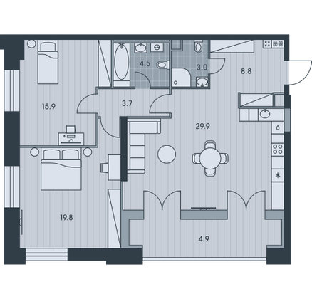 90,5 м², 3-комн. квартира, 34/34 этаж