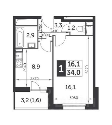 Продажа 1-комнатной квартиры 34 м², 10/23 этаж
