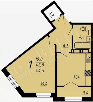 Продажа 1-комнатной квартиры 41,6 м², 21/22 этаж