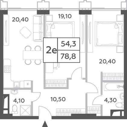 78,8 м², 3-комн. квартира, 41/52 этаж