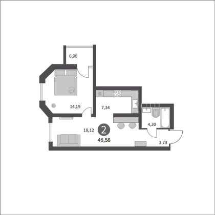 48,6 м², 2-комн. квартира, 8/17 этаж