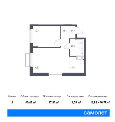 40,4 м², 2-комн. квартира, 4/17 этаж