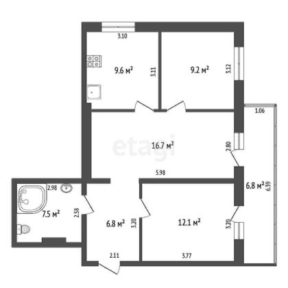 Продажа 3-комнатной квартиры 61,9 м², 2/4 этаж