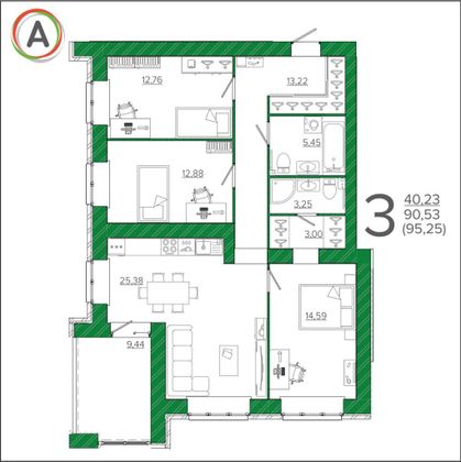 Продажа 3-комнатной квартиры 95,3 м², 2/9 этаж