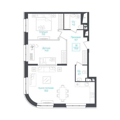 80,4 м², своб. планировка, 4/10 этаж