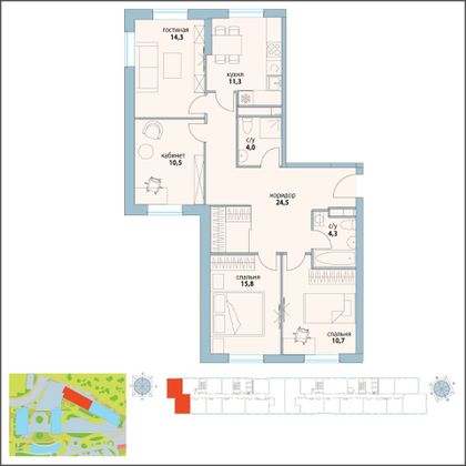 Продажа квартиры со свободной планировкой 95,2 м², 3/26 этаж