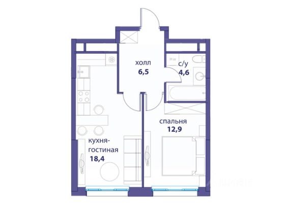 Продажа 1-комнатной квартиры 42,3 м², 25/41 этаж