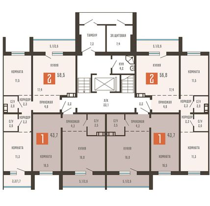 Продажа 2-комнатной квартиры 56,8 м², 1/10 этаж