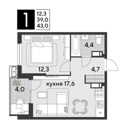 Продажа 1-комнатной квартиры 43 м², 14/18 этаж