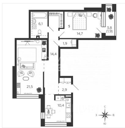 Продажа 2-комнатной квартиры 73,5 м², 5/12 этаж